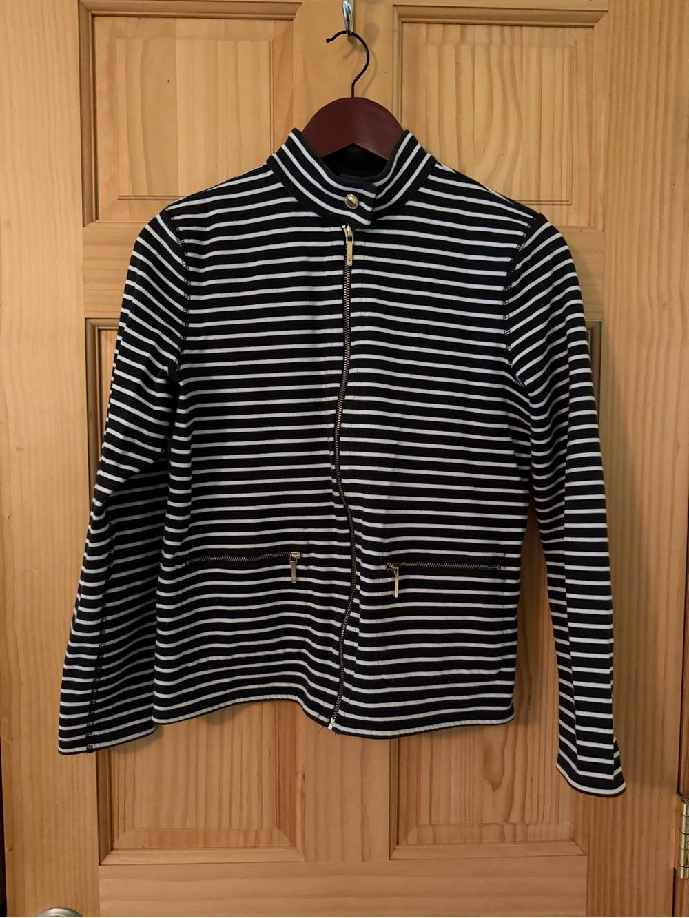 Ralph Lauren Black and White Striped Zip-Front Jacket